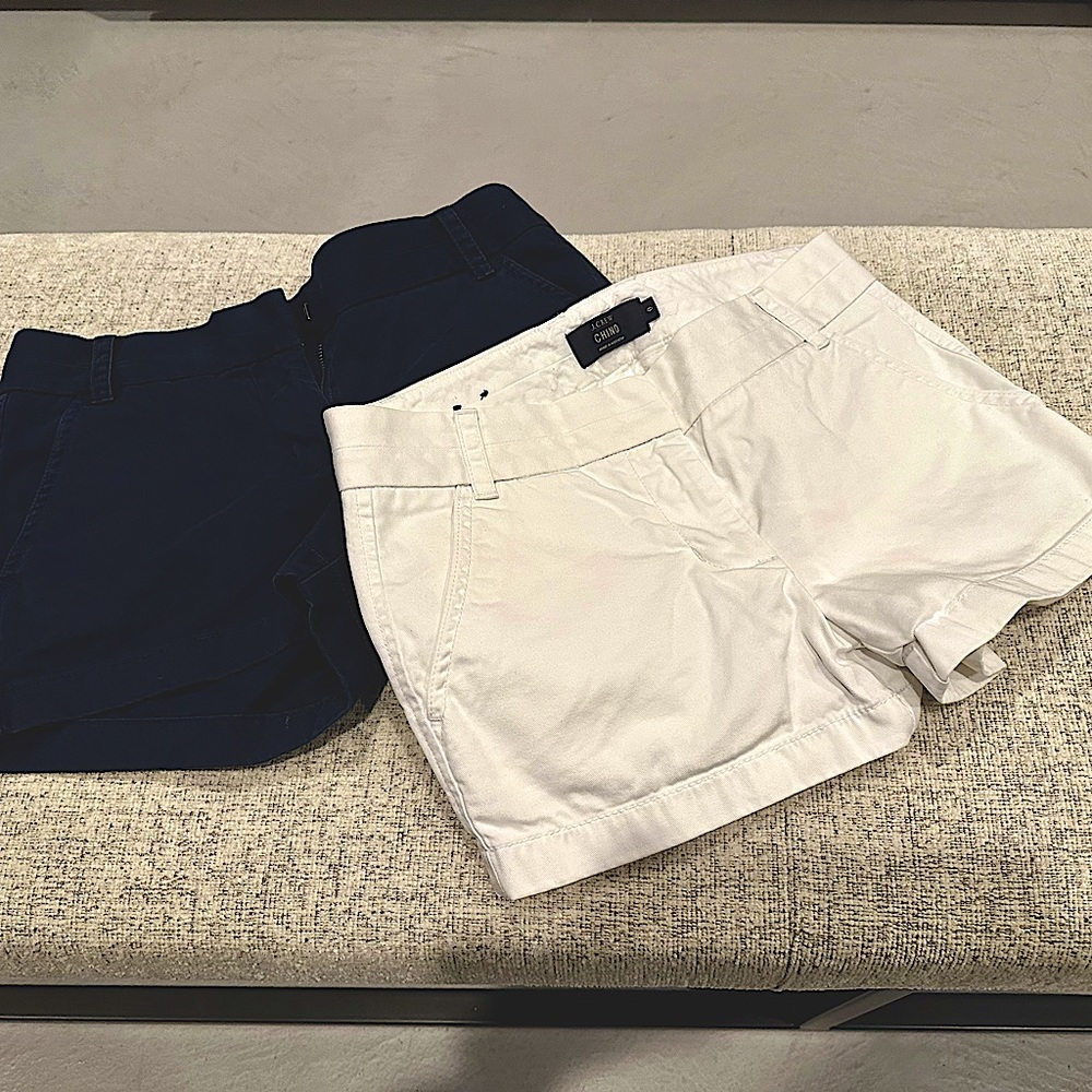 3 inch J Crew shorts, navy and white